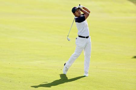 ユタ銀行選手権第1ラウンド 5ホールを残して4アンダーの暫定12位になった金谷拓実=23日、米ユタ州アイビンスのブラックデザート・リゾートGC(ゲッティ=共同)