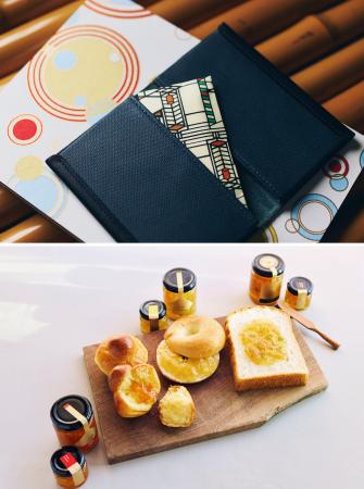 帝国ホテルが運営するオンラインモール「ＡＮｏＴＨＥＲ　ＩＭＰＥＲＩＡＬ　ＨＯＴＥＬ」で購入できる、東京・日本橋の「榛原」のぽち袋（上）、愛媛県八幡浜市のマーマレード「オランジュルクラ」（提供写真）