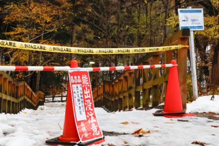 　通行が規制された円山動物園近くの遊歩道＝９日午後、札幌市中央区