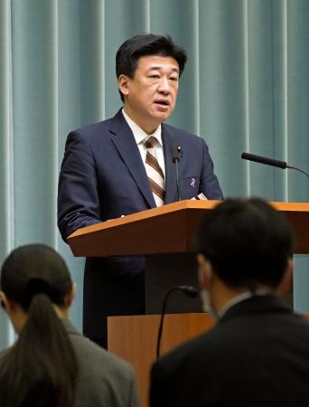 記者会見する木原官房長官＝１２日午前、首相官邸