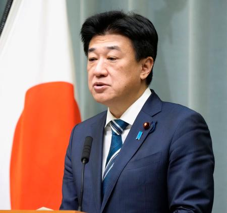 記者会見する木原官房長官＝１９日午前、首相官邸