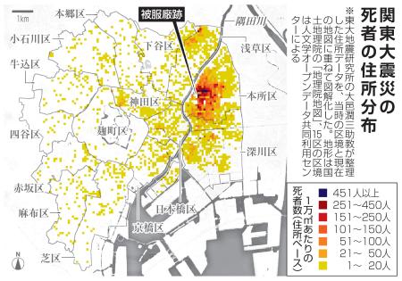 関東大震災の死者の住所分布
