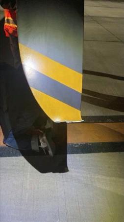 海上保安庁の大型無人航空機「シーガーディアン」のプロペラ。北九州空港の滑走路に接触して損傷した(海上保安庁提供)