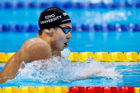 男子４００メートル個人メドレー決勝　平泳ぎで力泳する西川我咲＝東京アクアティクスセンター