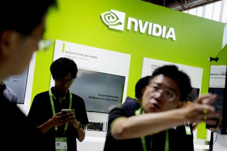 中国の展示会に出展した米半導体大手エヌビディアのブース＝７月、北京（共同）