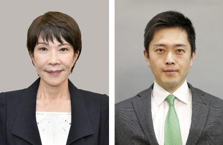自民党の高市早苗総裁(左)、日本維新の会の吉村洋文代表