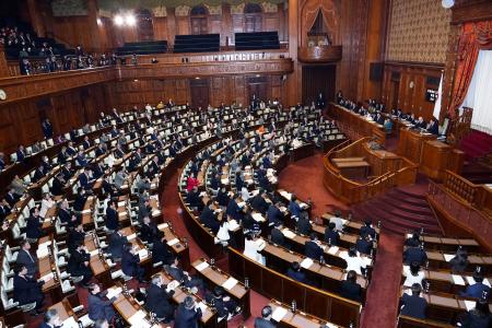 ２０２５年度補正予算が可決、成立した参院本会議＝１６日午後