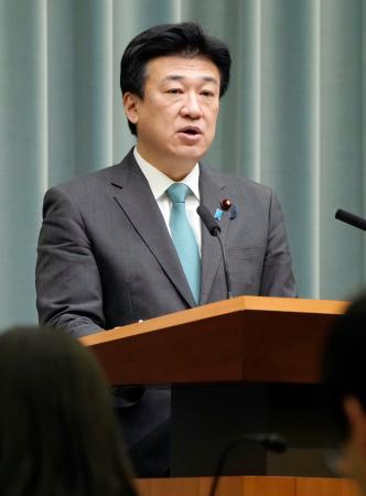 記者会見する木原官房長官＝２２日午前、首相官邸