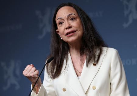 ベネズエラの野党指導者マリア・コリナ・マチャド氏=2025年12月11日、ノルウェー・オスロ(ロイター=共同)