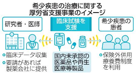 希少疾患の治療に関する厚労省支援事業のイメージ