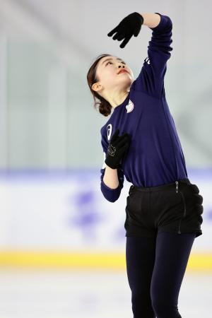 練習を公開したフィギュアスケート女子の千葉百音＝木下アカデミー京都アイスアリーナ