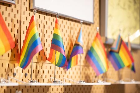 　パレード「Ｔｏｋｙｏ　Ｐｒｉｄｅ」の象徴でもあるレインボーの旗が施設内を飾る＝東京・南青山（提供写真）