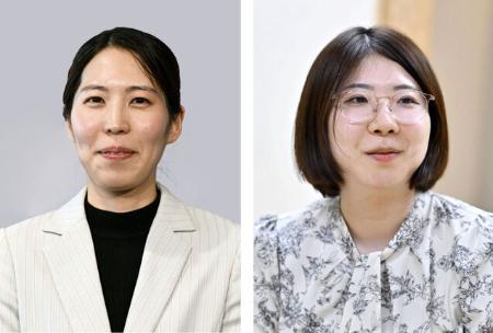 福間香奈女流名人（左）、西山朋佳女流二冠