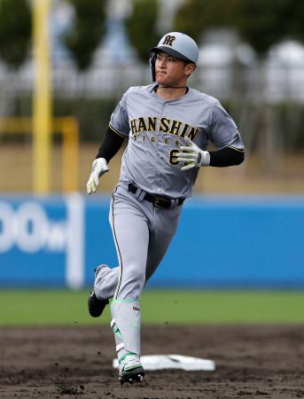 日本ハムとの練習試合で本塁打を放った阪神・高寺＝名護