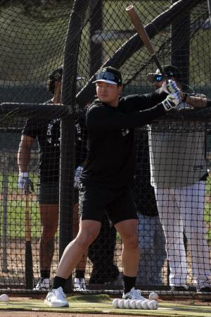 打撃練習をする村上宗隆＝１０日、グレンデール（イマジンイメージズ・ロイター＝共同）