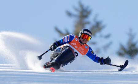 男子大回転座位で優勝した森井大輝＝菅平高原パインビークスキー場