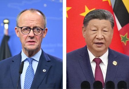 ドイツのメルツ首相(ゲッティ=共同)、中国の習近平国家主席