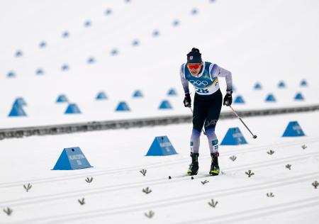 男子５０キロクラシカル　ゴールに向かう馬場直人＝テーゼロ（共同）