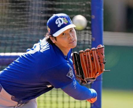 実戦形式の練習に登板したドジャース・大谷=グレンデール(共同)