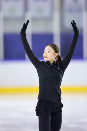練習を公開した、フィギュアスケート女子の島田麻央＝木下アカデミー京都アイスアリーナ