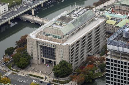 大阪市役所＝２０２４年１１月（共同通信社ヘリから）