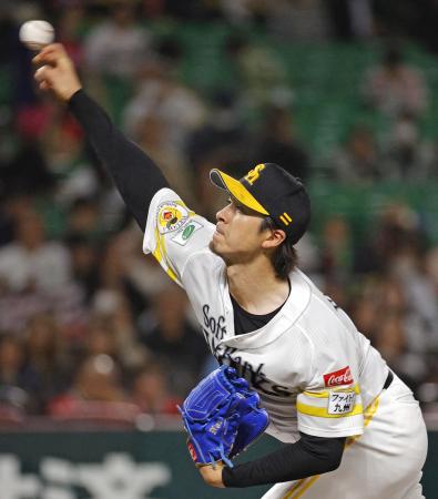 ４回無失点と好投したソフトバンク・上沢＝みずほペイペイドーム