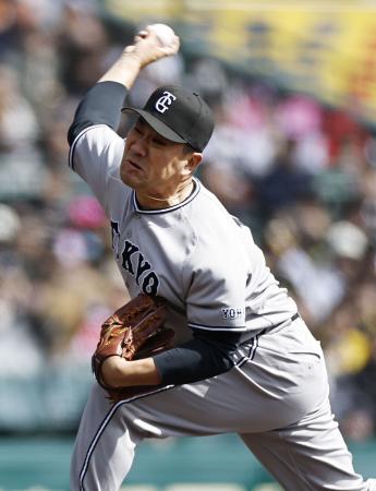 阪神戦に先発し、３回無失点と好投した巨人・田中将＝甲子園