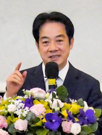 １４日、台北市で開かれた討論会で発言する台湾の頼清徳総統（共同）