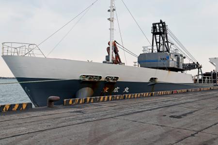 　青森県八戸市の八戸港に入った貨物船末広丸＝１７日午前