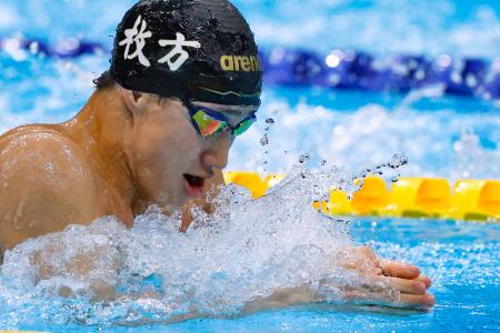 男子１００メートル平泳ぎで５８秒６７の日本新をマークして優勝した大橋信＝東京アクアティクスセンター