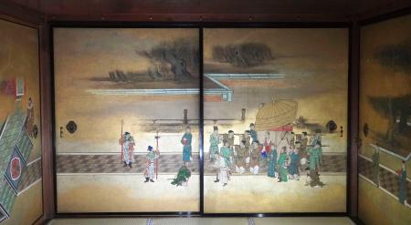 京都御所の春の特別公開で初展示される勝山琢眼のふすま絵「漢文　蹕輦受言」＝京都市上京区