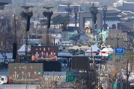 BTS復帰公演の会場、光化門広場=21日、ソウル(ロイター=共同)
