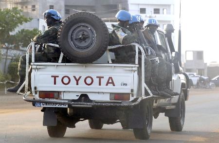 ２０１６年１１月、南スーダンの首都ジュバで活動するＵＮＭＩＳＳ部隊（共同）
