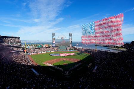 米大リーグ、ジャイアンツ―ヤンキースの開幕戦が行われたオラクル・パーク＝２５日、米カリフォルニア州サンフランシスコ（ゲッティ＝共同）