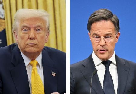 トランプ米大統領、NATOのルッテ事務総長(いずれもゲッティ=共同)