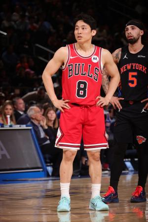 ブルズでニックス戦に出場した河村勇輝=3日、ニューヨーク(NBAE提供・ゲッティ=共同)