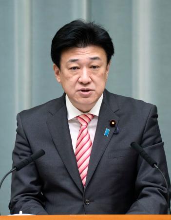 記者会見する木原官房長官＝８日午前、首相官邸