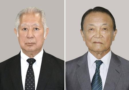 森英介氏(左)、麻生太郎氏