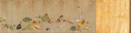 伊藤若冲の絵巻物「果蔬図巻」の一部（福田美術館提供）
