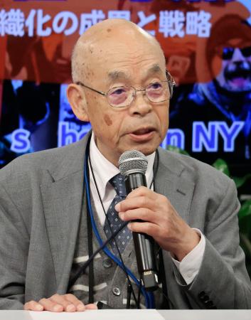 米ニューヨークで被爆証言する広島県被団協の佐久間邦彦理事長＝４月３０日（共同）