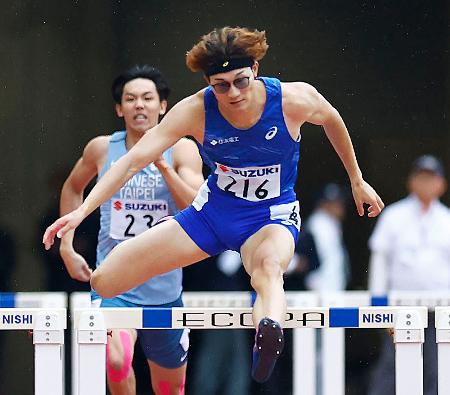 男子400メートル障害(タイムレース) 48秒50の大会新で優勝した黒川和樹=静岡スタジアム