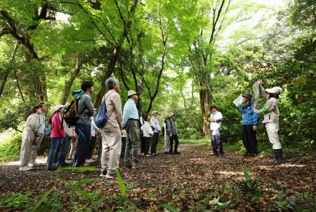 皇居・吹上御苑で行われた自然観察会の参加者＝４日午前（代表撮影）