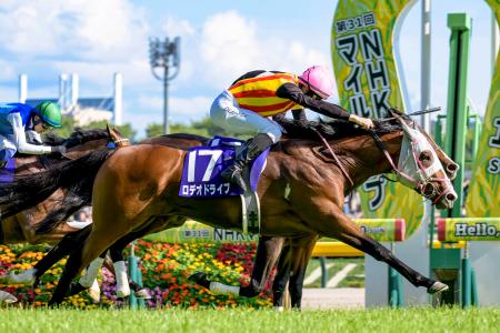 第３１回ＮＨＫマイルカップを制したロデオドライブ（手前）＝東京競馬場