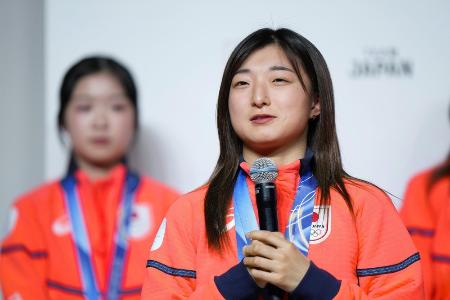 フィギュアスケートの坂本花織=2月24日、東京都内