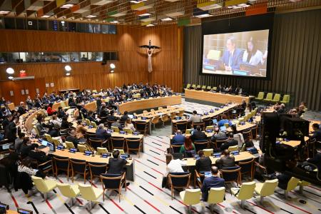 １３日、米ニューヨークの国連本部で開かれたＮＰＴ再検討会議（共同）　