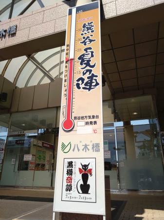 埼玉県熊谷市の八木橋百貨店に設置された、暑い夏の風物詩「大温度計」=14日午前