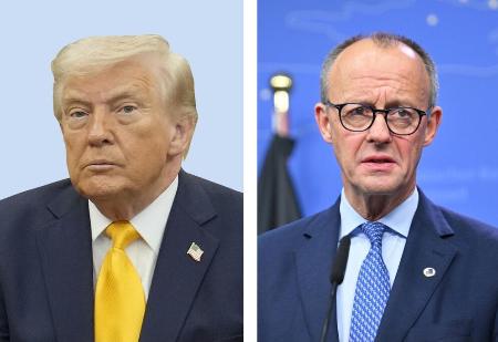 トランプ米大統領、ドイツのメルツ首相(ゲッティ=共同)