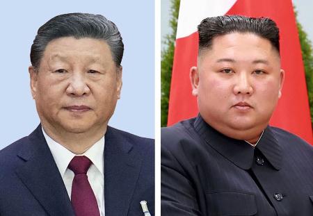 中国の習近平国家主席、北朝鮮の金正恩朝鮮労働党総書記（朝鮮通信＝共同）