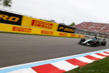 Ｆ１カナダＧＰ予選、ポールポジションを獲得したメルセデスのジョージ・ラッセル＝２３日、モントリオール（ゲッティ＝共同）