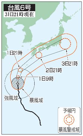 台風６号の予想進路（３１日２１時現在）